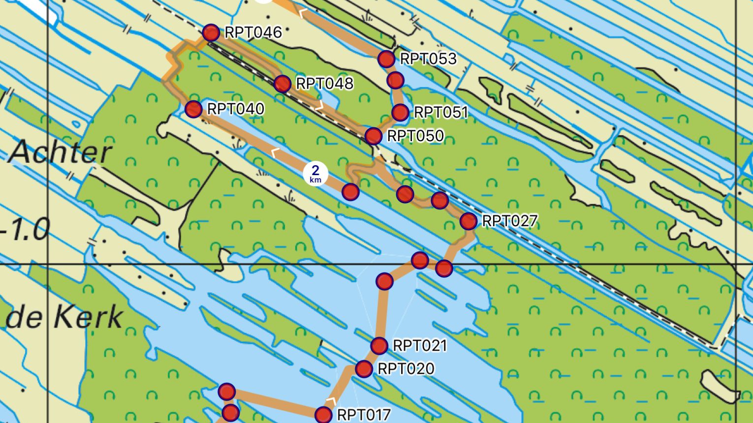 Screenshot TopoGPS NL met kanoroute – tablet